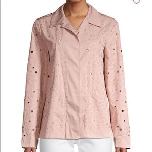 NEW $998 Lafayette 148 Jaren Embroidered Jacket in Pink